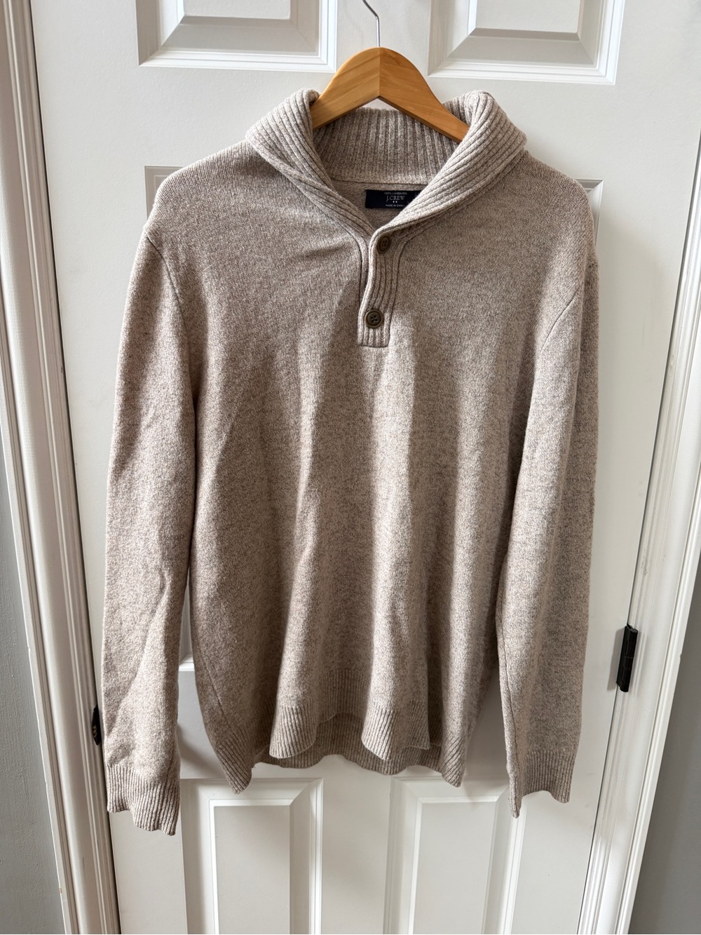 J. Crew Men's V-Neck Shawl Collar Sweater - Light Beige